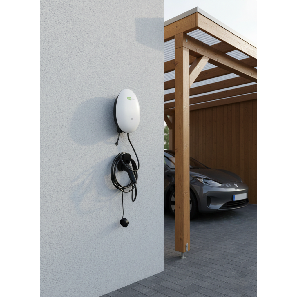 Borne de recharge véhicule électrique 7kW intelligente, compacte et sécurisée, fixation murale ou sur un poteau livré en option
