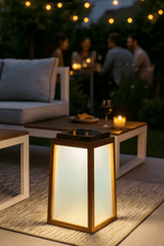 Lampe solaire design AURA SOLAIRE – Bois & Verre | USB rechargeable, 2 couleurs, 3 intensités - Galix Solaire Shop