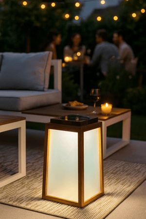 Lampe solaire design AURA SOLAIRE – Bois & Verre | USB rechargeable, 2 couleurs, 3 intensités - Galix Solaire Shop