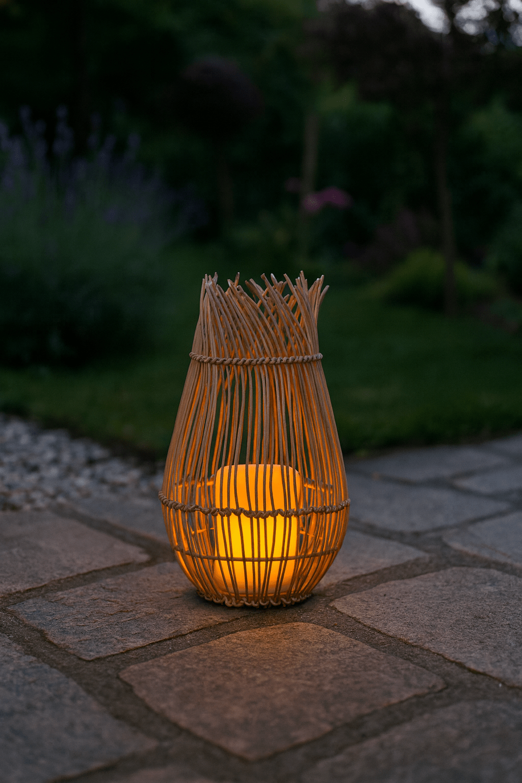 Lampe solaire NATURELIA SOLAIRE rotin tressé. Effet bougie, design naturel et romantique. Idéale jardin, terrasse, balcon et allée. - Galix Solaire Shop