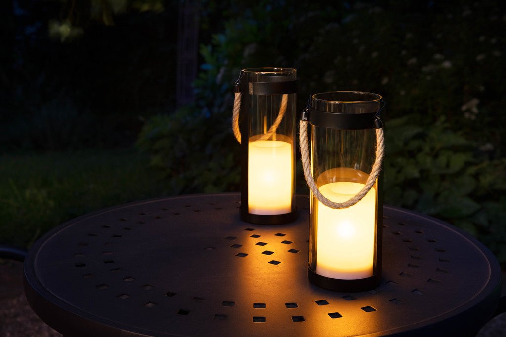 Lanterne solaire métal et corde - Bougie LED Vacillante H25 - Galix Solaire Shop